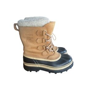Sorel Caribou Winter Boots Tan Black Waterproof Shearling Men 7